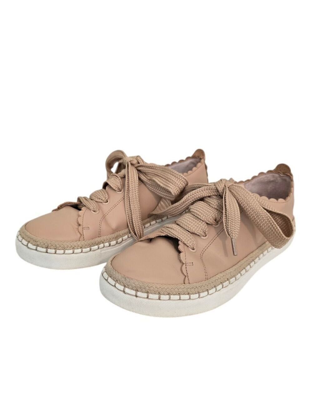 Kate Spade Lena Leather Scalloped Casual Sneaker in Natural Sz 7M